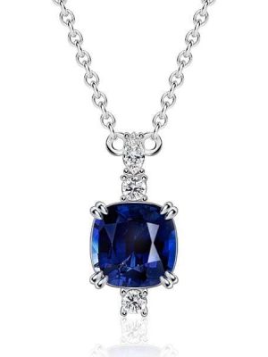 Cushion Cut Blue Sapphire Pendant Necklace for Women in Sterling Silver