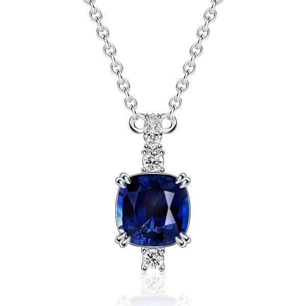 Cushion Cut Blue Sapphire Pendant Necklace for Women in Sterling Silver