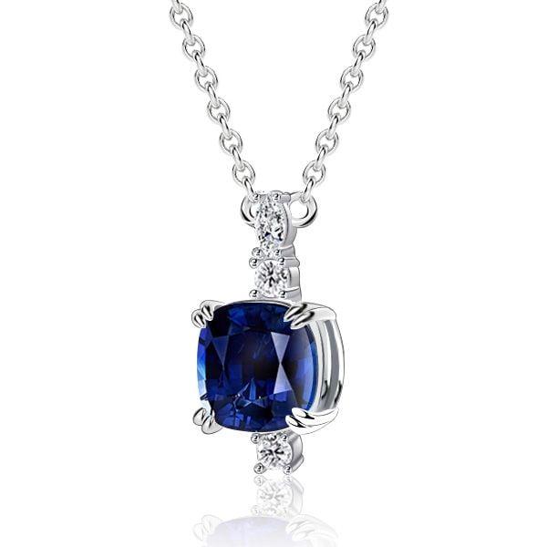 Cushion Cut Blue Sapphire Pendant Necklace for Women in Sterling Silver