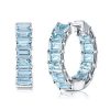 Emerald Cut Aquamarine Hoop Earrings - Sterling Silver