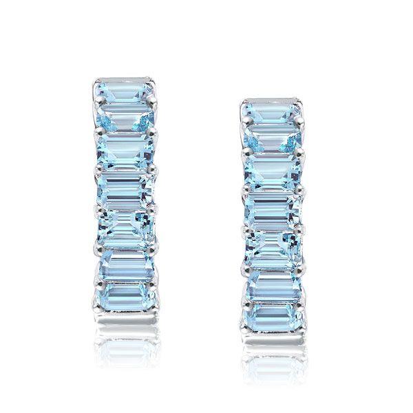Emerald Cut Aquamarine Hoop Earrings - Sterling Silver
