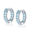 Emerald Cut Aquamarine Hoop Earrings - Sterling Silver