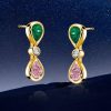 Emerald & Pink Pear Dangle Earrings - 18K Gold Plated Sterling Silver