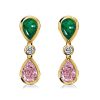 Emerald & Pink Pear Dangle Earrings - 18K Gold Plated Sterling Silver
