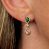 Emerald & Pink Pear Dangle Earrings - 18K Gold Plated Sterling Silver
