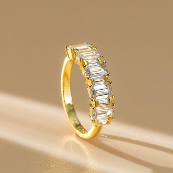 1.99 CT. TW. Baguette Cut Half Eternity Band Ring in 18K Gold Plated Sterling Silver