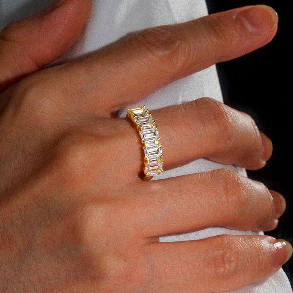 1.99 CT. TW. Baguette Cut Half Eternity Band Ring in 18K Gold Plated Sterling Silver