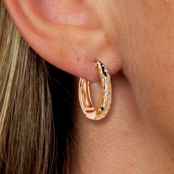 Rose Gold White Sapphire Hoop Earrings in Sterling Silver