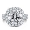 Halo White Sapphire Engagement Ring - Sterling Silver Double Prong