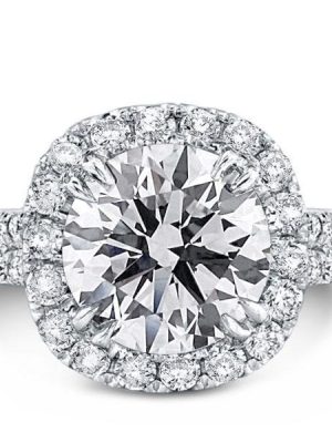 Halo White Sapphire Engagement Ring - Sterling Silver Double Prong