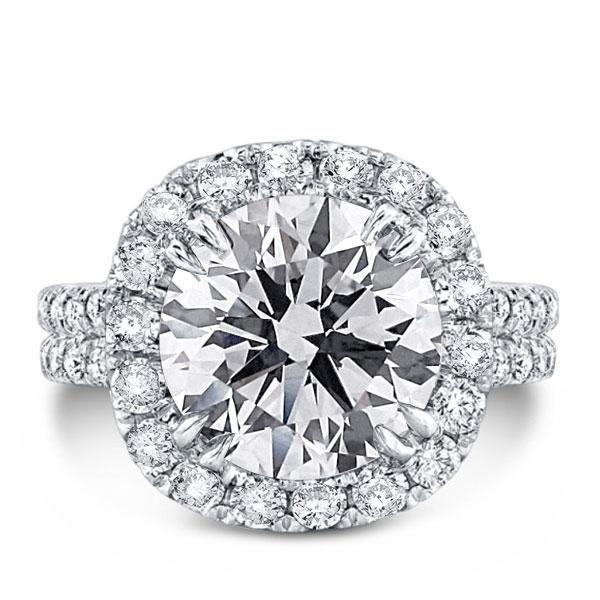 Halo White Sapphire Engagement Ring - Sterling Silver Double Prong