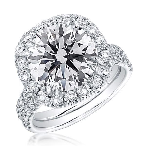 Halo White Sapphire Engagement Ring - Sterling Silver Double Prong