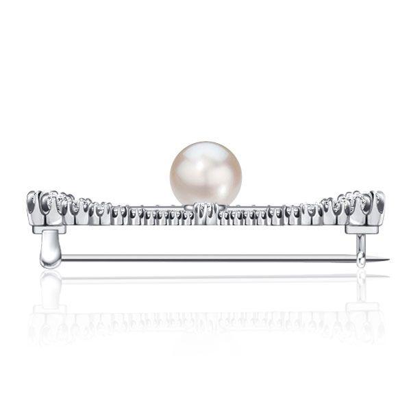 Antique Style Pearl & White Sapphire Bow Brooch - Sterling Silver Plated