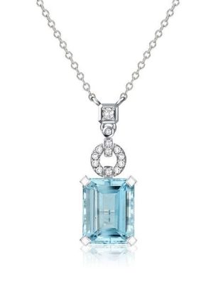 Sterling Silver Emerald Aquamarine Sapphire Pendant Necklace for Women - Choice of Chain Length & Plating