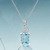 Sterling Silver Emerald Aquamarine Sapphire Pendant Necklace for Women - Choice of Chain Length & Plating