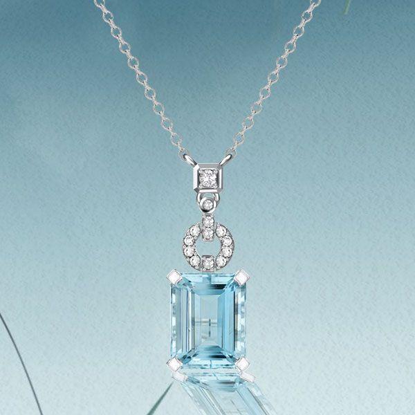 Sterling Silver Emerald Aquamarine Sapphire Pendant Necklace for Women - Choice of Chain Length & Plating