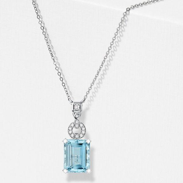 Sterling Silver Emerald Aquamarine Sapphire Pendant Necklace for Women - Choice of Chain Length & Plating