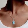 Sterling Silver Emerald Aquamarine Sapphire Pendant Necklace for Women - Choice of Chain Length & Plating
