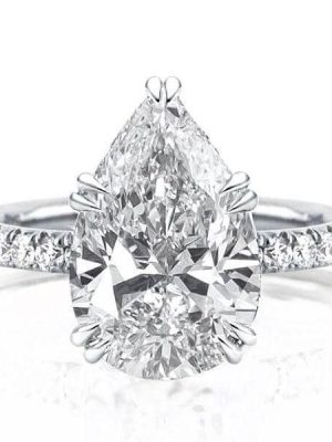Pear Cut Solitaire Engagement Ring in Sterling Silver with Rhodium Finish