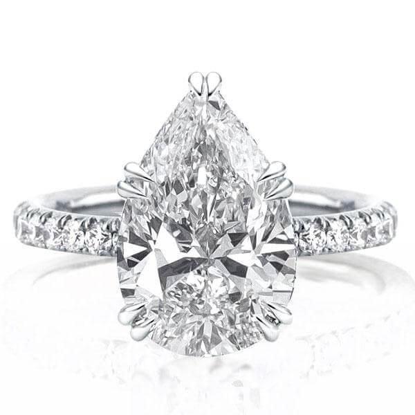 Pear Cut Solitaire Engagement Ring in Sterling Silver with Rhodium Finish