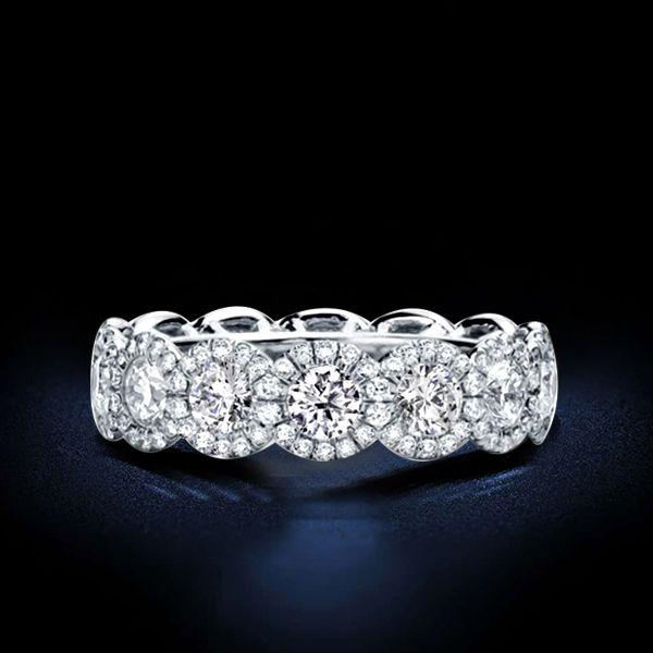 Sterling Silver Halo Wedding Band - Created White Sapphire Eternity Ring