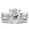 Twist Double Prong Created White Sapphire Bridal Set - Sterling Silver Engagement Ring
