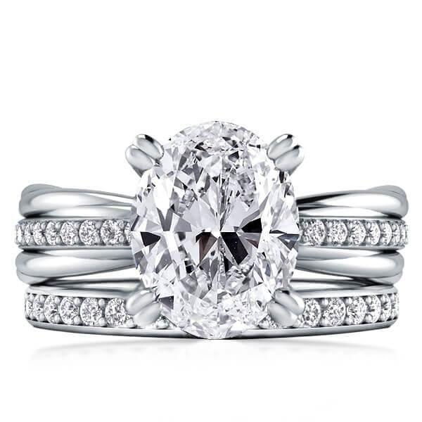 Twist Double Prong Created White Sapphire Bridal Set - Sterling Silver Engagement Ring