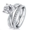 Twist Double Prong Created White Sapphire Bridal Set - Sterling Silver Engagement Ring