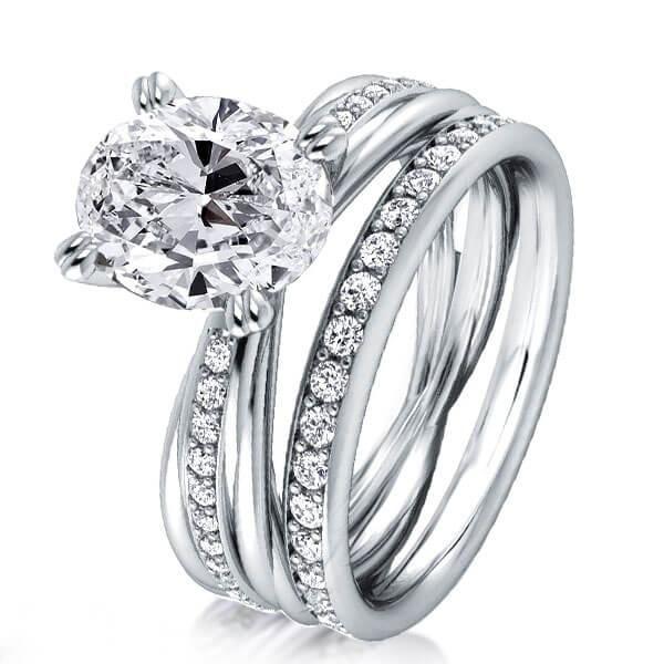 Twist Double Prong Created White Sapphire Bridal Set - Sterling Silver Engagement Ring