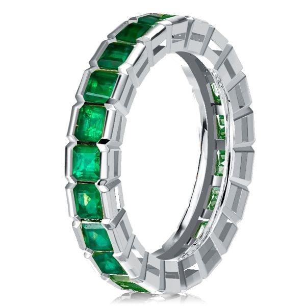 Asscher Cut Emerald Eternity Wedding Band for Women in Sterling Silver