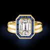 Golden Halo Emerald Cut Engagement Ring Set - 925 Sterling Silver Bridal Set