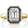 Golden Halo Emerald Cut Engagement Ring Set - 925 Sterling Silver Bridal Set