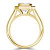 Golden Halo Emerald Cut Engagement Ring Set - 925 Sterling Silver Bridal Set