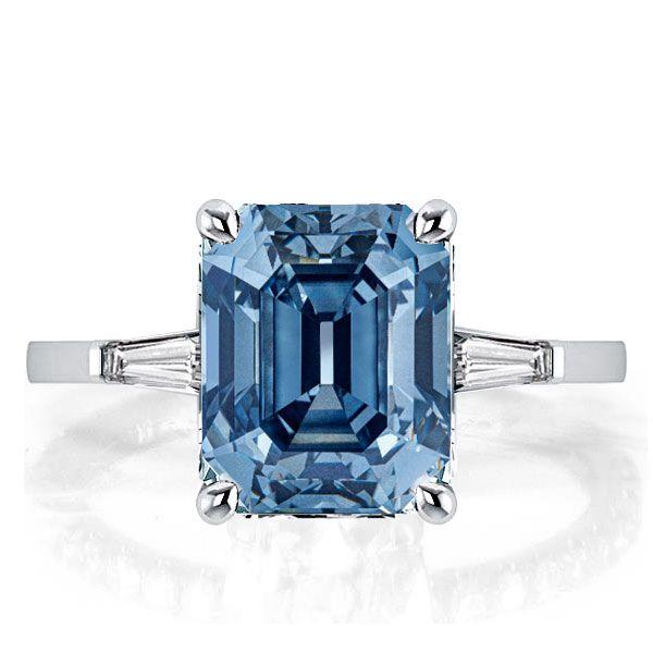 Emerald Cut Blue Topaz Three Stone Wedding Ring Set - 925 Sterling Silver