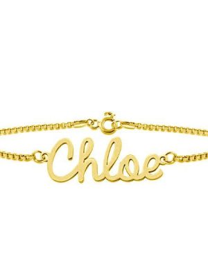 Personalized 18K Gold Plated Name Bracelet - Engraved Sterling Silver, Custom Jewelry