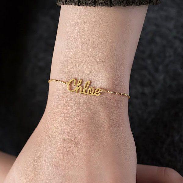 Personalized 18K Gold Plated Name Bracelet - Engraved Sterling Silver, Custom Jewelry