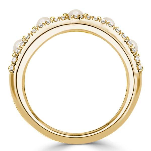 18K Gold Plated Sterling Silver Pearl and Round Cut Half Eternity Band (0.65 CT. TW.)