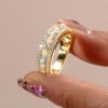 18K Gold Plated Sterling Silver Pearl and Round Cut Half Eternity Band (0.65 CT. TW.)