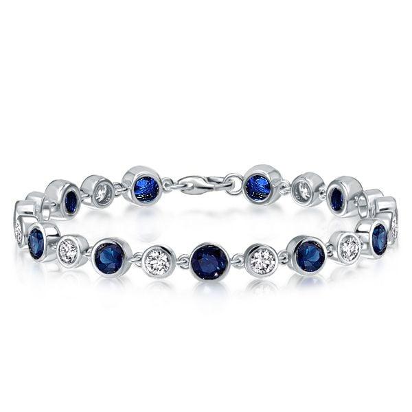 Alternating White and Blue Sapphire Tennis Bracelet in 925 Sterling Silver
