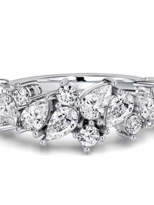 Pear Cut Half Eternity Band Ring for Women in Sterling Silver with White Stones