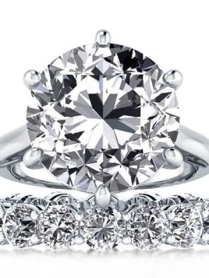 10.5CT Round Cut Simulated Diamond 925 Sterling Silver 6-Prong Engagement Ring Set