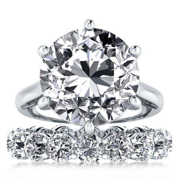10.5CT Round Cut Simulated Diamond 925 Sterling Silver 6-Prong Engagement Ring Set