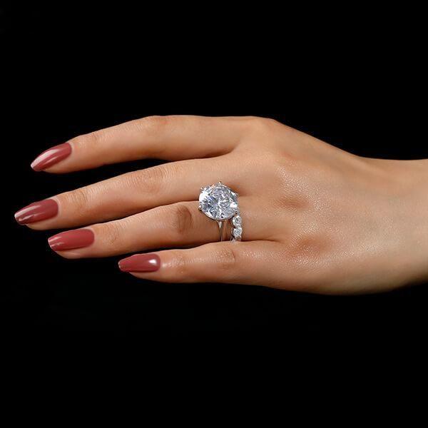 10.5CT Round Cut Simulated Diamond 925 Sterling Silver 6-Prong Engagement Ring Set
