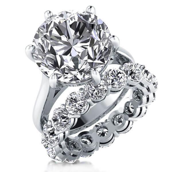 10.5CT Round Cut Simulated Diamond 925 Sterling Silver 6-Prong Engagement Ring Set