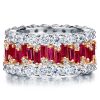 Eternity Stackable Band Set Sterling Silver Ruby Round & Baguette