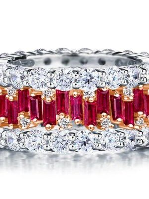 Eternity Stackable Band Set Sterling Silver Ruby Round & Baguette