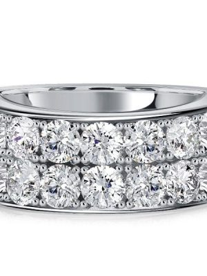 Two Row Round Cut Half Eternity Wedding Band in 925 Sterling Silver