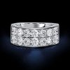 Two Row Round Cut Half Eternity Wedding Band in 925 Sterling Silver