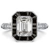 Emerald Cut Black Center Stone Vintage Halo Engagement Ring in Sterling Silver