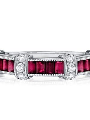 Vintage Style Ruby Baguette Cut Wedding Band | 1.06 CT TW in Sterling Silver
